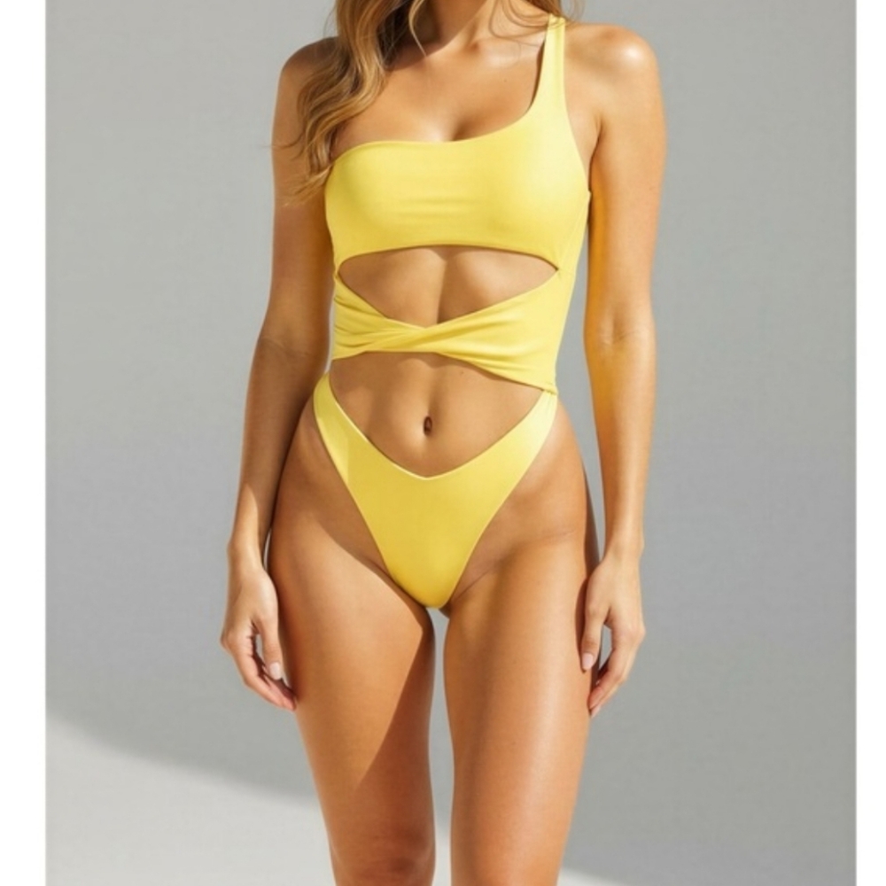 NWT Riot Swim Asymmetrical One Piece in Poppy YELLOW | REVOLVE